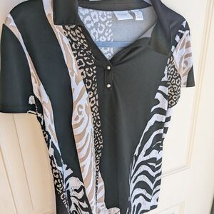 Chico's Black and Gray Animal Print Top